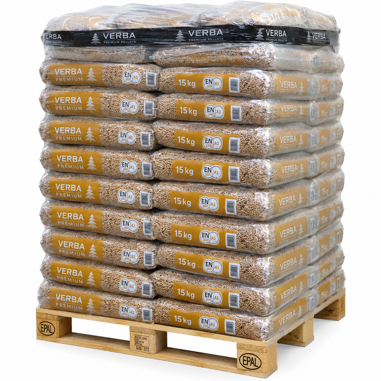 Verba Premium Holzpellets – 70 × 15 kg Palette (1.050 kg) – 100 % Nadelholz, ENplus A1