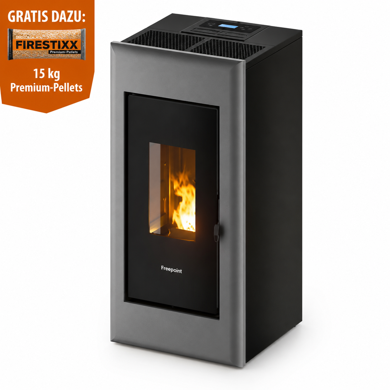 Freepoint Pelletofen One Airtight Stahl Titangrau 7 kW