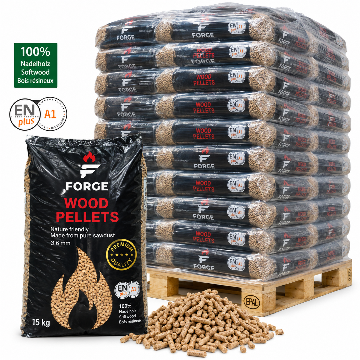 WOODSTOCK Holzpellets – 70 × 15 kg Palette – 100 % Nadelholz, DINplus
