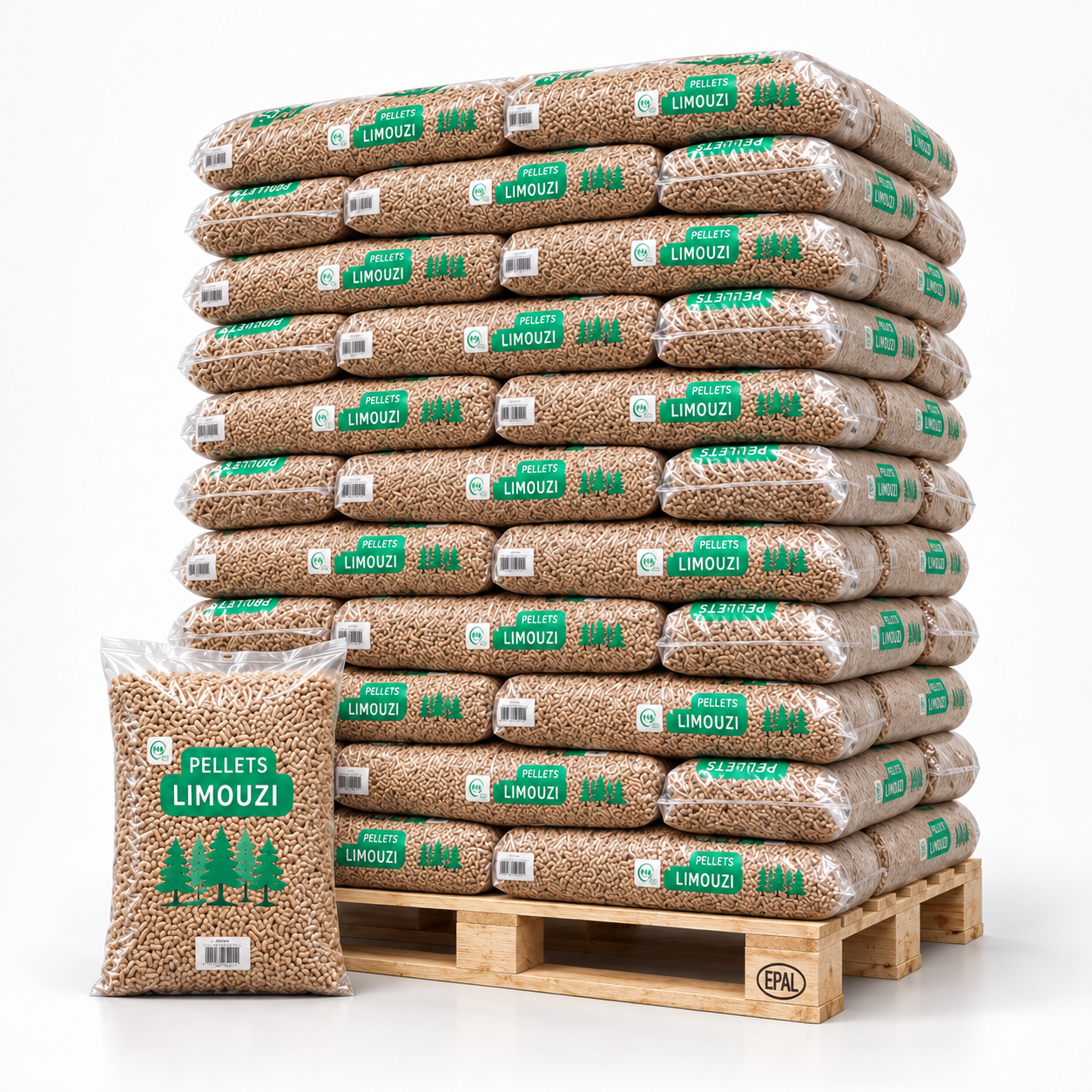 Holzpellets – 65 × 15 kg Palette (975 kg) – 100 % Nadelholz, ENplus A1