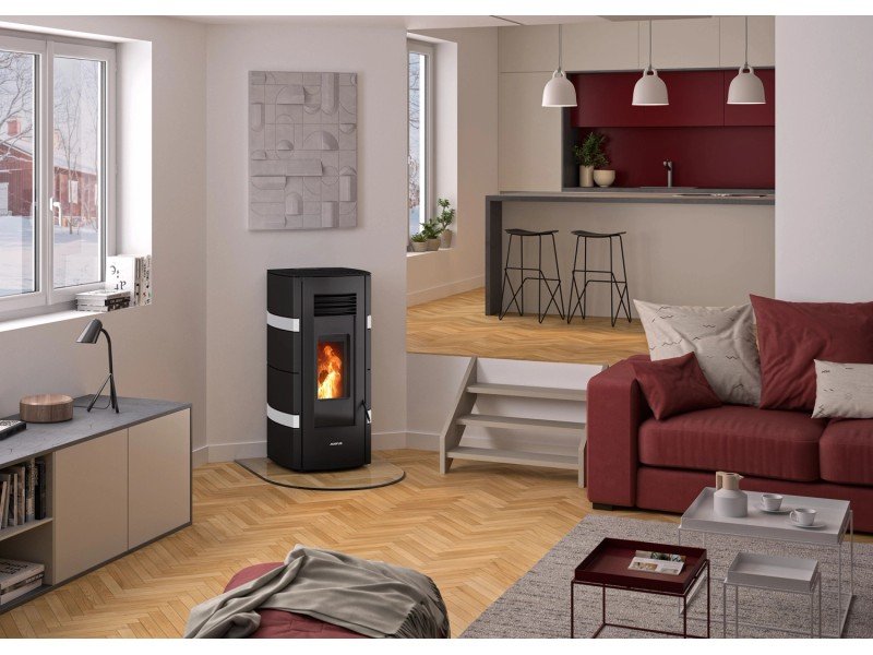 Justus Pelletofen Sia Stahl Schwarz-Weiß 8 kW mit Automatik