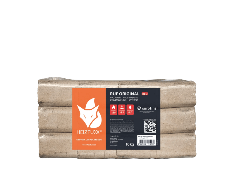 Heizfuxx RUF Original Red Holzbriketts Hartholz 10kg x 96 Gebinde 960kg Palette