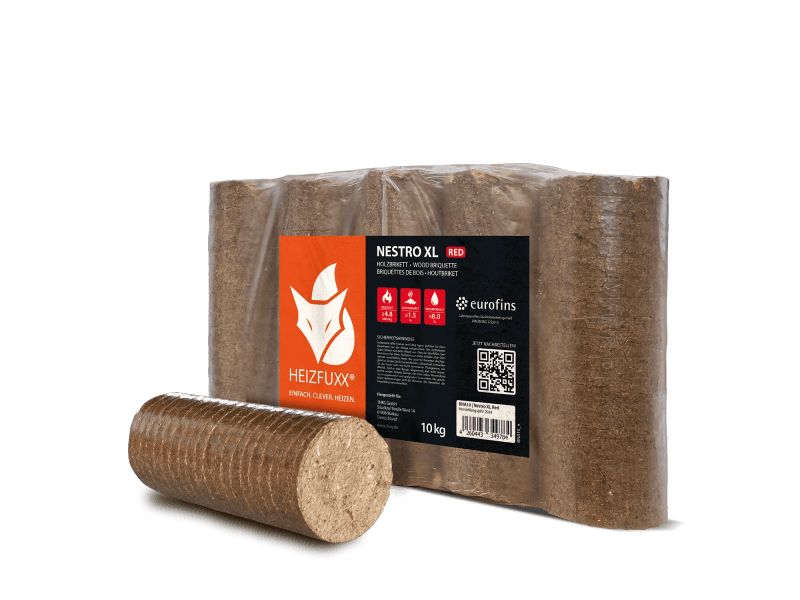 Heizfuxx Nestro XL Red Holzbriketts Hartholz 10kg x 30 Gebinde 300kg Palette