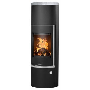 Justus Kaminofen Faro W+ 2.0 Stahl Schwarz mit Speckstein Grau 7 kW