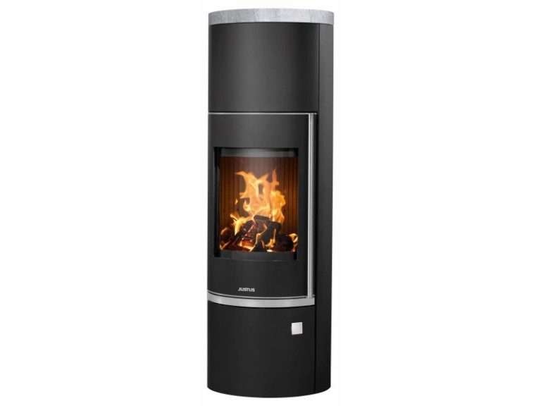 Justus Kaminofen Faro W+ 2.0 Stahl Schwarz mit Speckstein Grau 7 kW