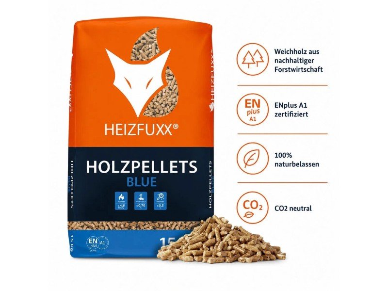 Heizfuxx Blue ENplus A1 Holzpellets Weichholz 15kg x 20 Sack 300kg Palette