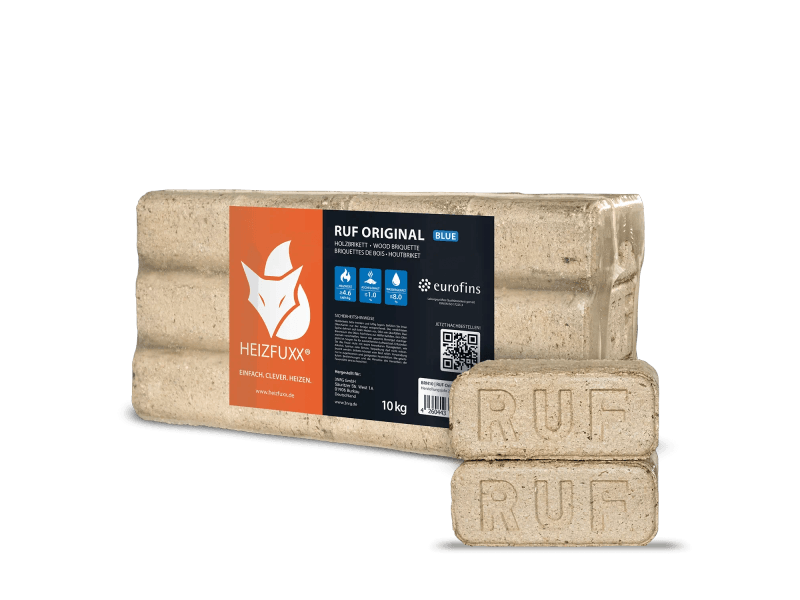 Heizfuxx RUF Original Blue Holzbriketts Nadelholz 10kg x 30 Gebinde 300kg Palette